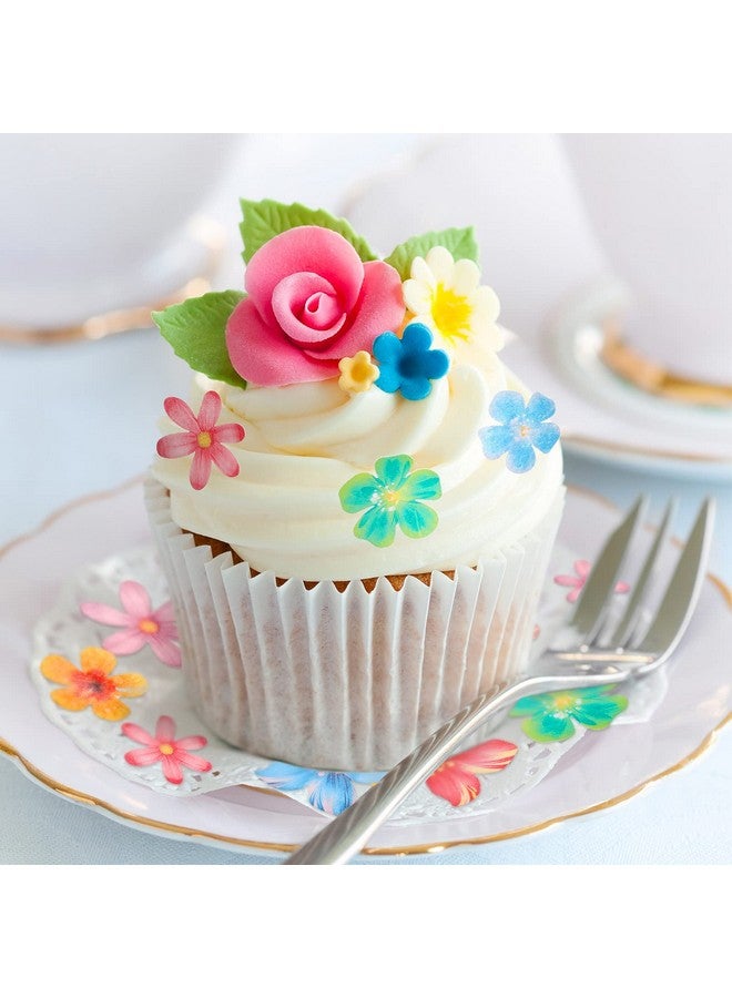 Zonon 314 Pieces Flowers Cupcake Toppers Wedding Cake Wafer Flowers Cupcake Toppers Birthday Party Food Decoration Mixed Size and Colors for Baby Shower Kids Birthday Party - Image 5