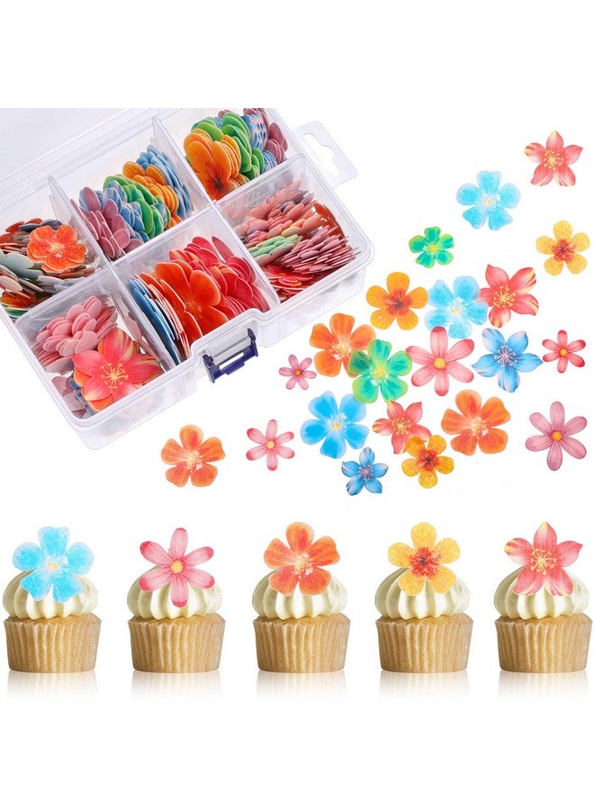 Zonon 314 Pieces Flowers Cupcake Toppers Wedding Cake Wafer Flowers Cupcake Toppers Birthday Party Food Decoration Mixed Size and Colors for Baby Shower Kids Birthday Party - Image 1