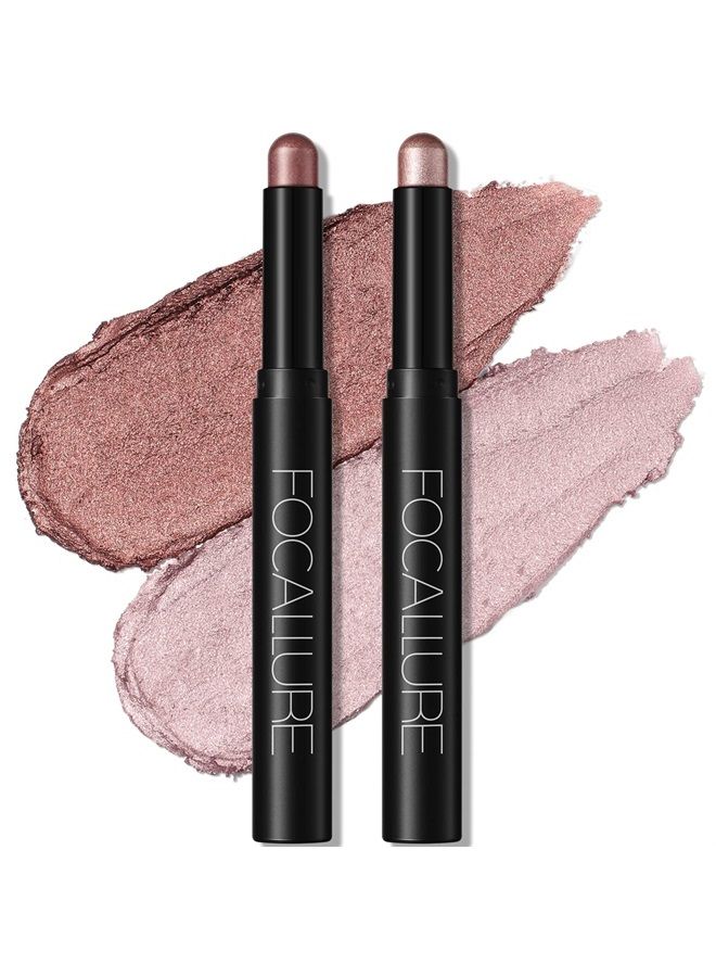 FOCALLURE 2 Pcs Shimmer Cream Eyeshadow Stick,Brightener Eyeshadow Pencil Crayon,Highlighter Eye Shadow Stick Sets with Crease-proof Formula,Long Lasting Waterproof Eye Shadow Make Up,Silky Peach  - Image 1