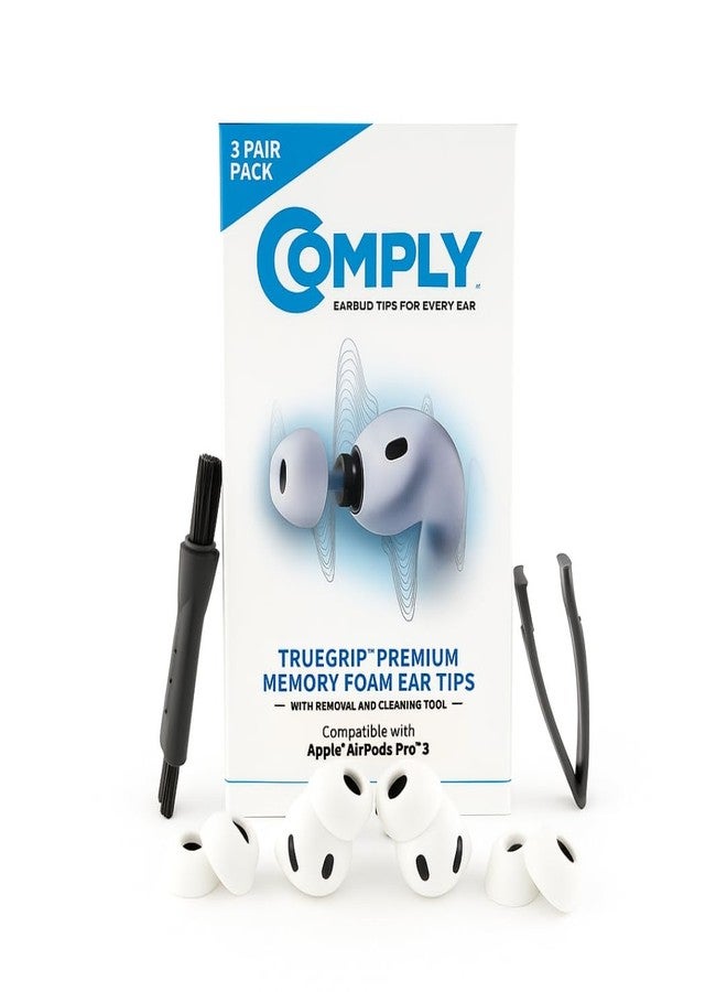 Comply TrueGrip | Premium Memory Foam Replacement Earbud Tips for Apple AirPods Pro Gen 3 | Long Lasting Comfort, Secure Fit, Superior Noise Isolation| White (S/M/L) (3 Pairs) - Image 1