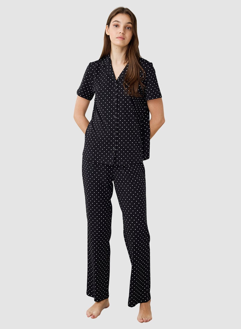 Penti Black Polka Dot Shirt Collar Short Sleeve Pyjama Set - Image 1