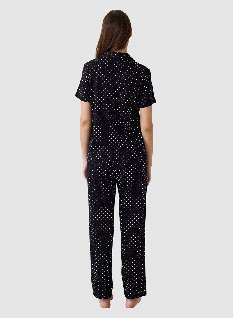 Penti Black Polka Dot Shirt Collar Short Sleeve Pyjama Set - Image 2