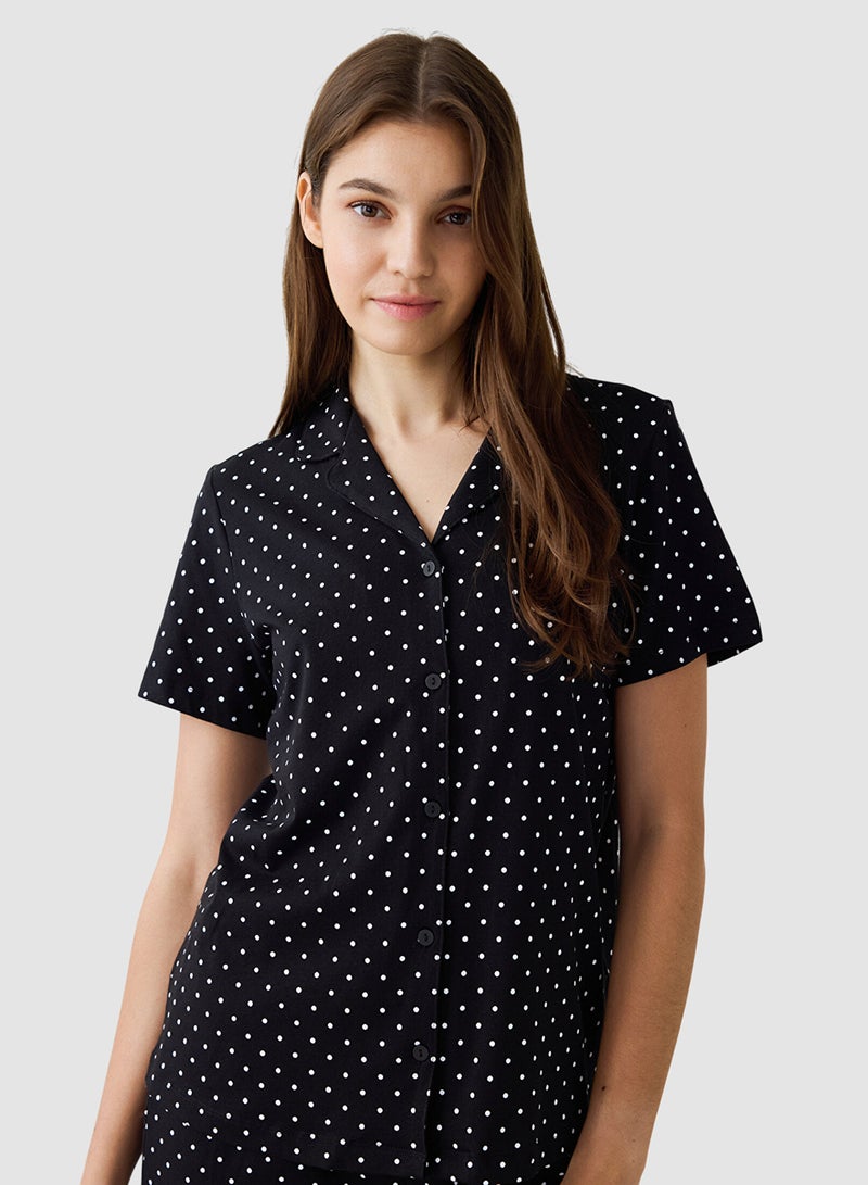 Penti Black Polka Dot Shirt Collar Short Sleeve Pyjama Set - Image 3