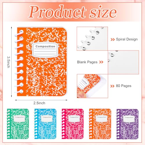 Sinload 30 Pack Mini Spiral Composition Notebooks Bulk 3. 5 x 2. 5 Inches Marble Small Tiny Blank Pocket Notebooks 80 Pages Memo Pads for Journal Office College School Students Graduation Gifts(Vivid) - Image 2