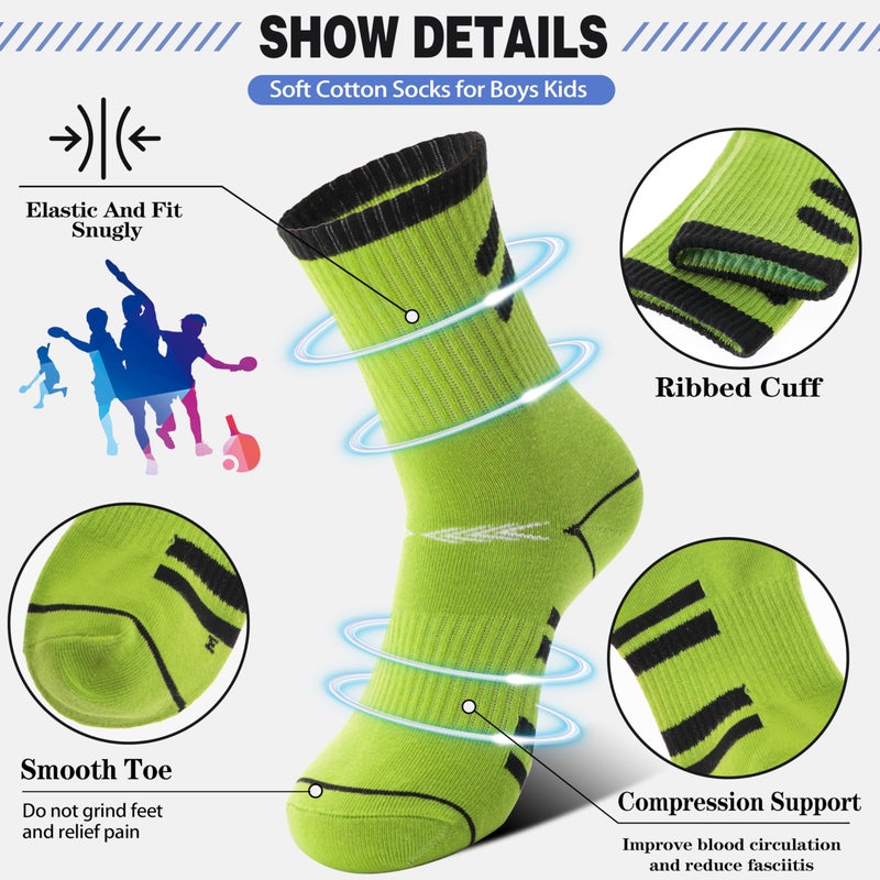 Sandsuced Kids Boys Socks Athletic Sport Basketball Youth Crew Cotton Soft Breathable Gift Outdoor Socks 6 Pairs Stocking Stuffers 3 4 5 6 7 8 9 10 11 12 13 14 years(Oblique Stripes,5-8 Years) - Image 2