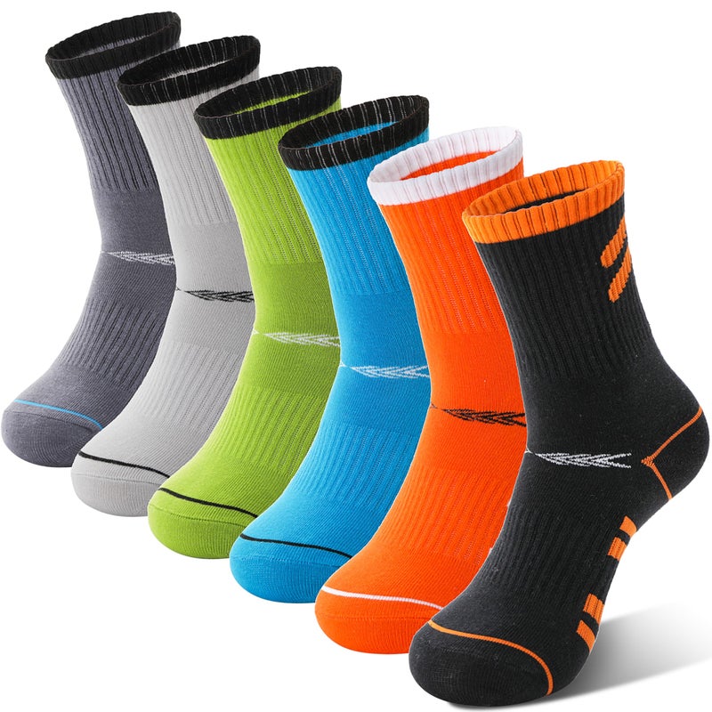 Sandsuced Kids Boys Socks Athletic Sport Basketball Youth Crew Cotton Soft Breathable Gift Outdoor Socks 6 Pairs Stocking Stuffers 3 4 5 6 7 8 9 10 11 12 13 14 years(Oblique Stripes,5-8 Years) - Image 1