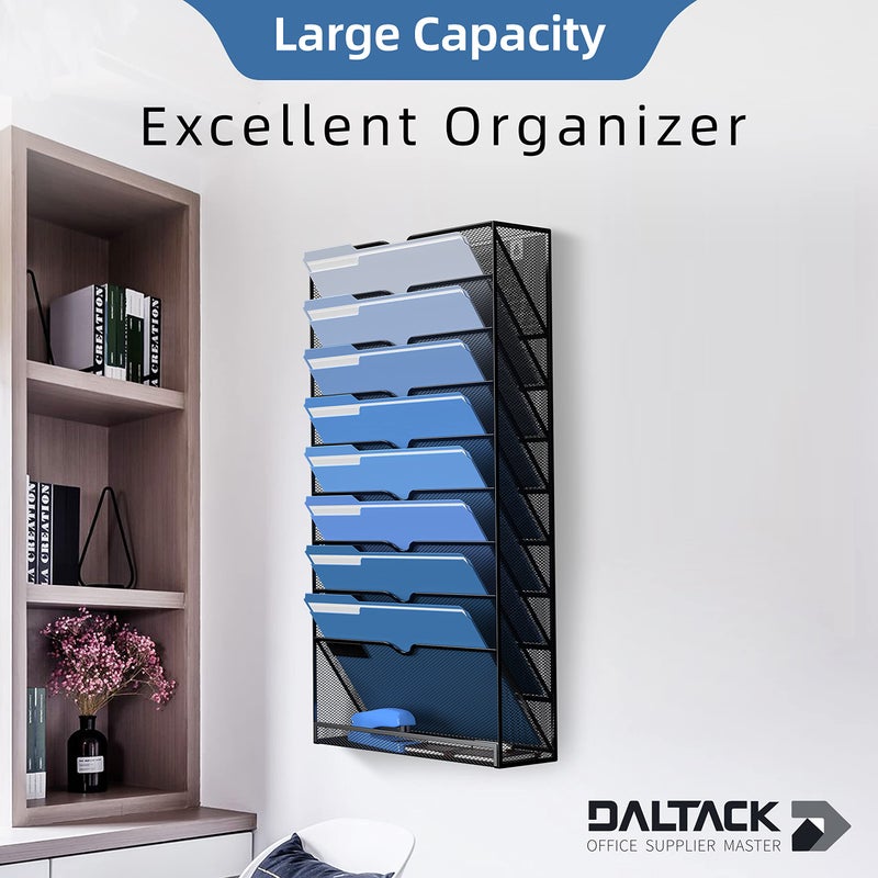 DALTACK Wall File Holder 10 Tier Hanging Wall File Organizer, for Papers Mails Folders Clipboard Magazine Organization, for Office Home, Mesh Metal, Black - Image 2