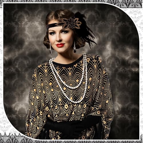 Floraltop 6 Pcs 1920s Flapper Costume Accessories Set for Women Fringed Poncho Flapper Shawl Outfits(Black,Fashion) - Image 5
