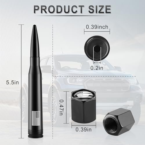 BJSIA American Flag Car Truck Antenna with Valve Stem Caps - Universal Compatible with Ford, Dodge, Chevrolet, GMC, Jeep, Toyota Truck Car Accessories, Heavy Duty Pickup Trucks Accessories - Black - Image 2