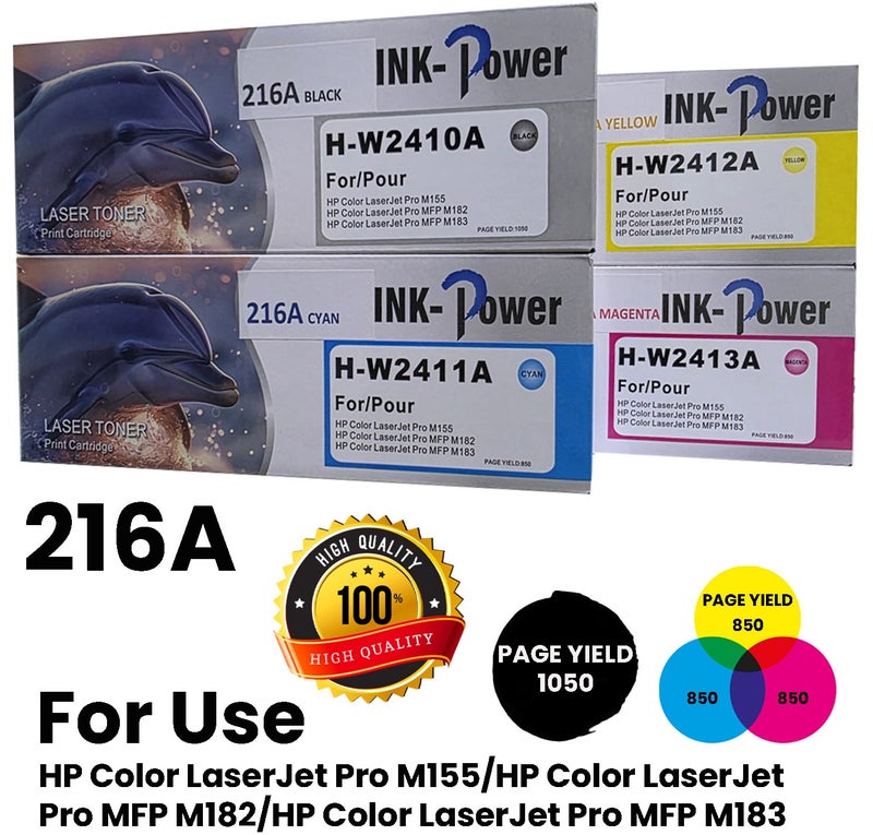 اينك باور خراطيش 216A (مجموعة) متوافقة مع طابعات HP 216A / W2410A W2411A W2412A W2413A لطابعات HP Color Laserjet Pro MFP M183fw M182n M182nw M155a M155nw (أسود سماوي أصفر أرجواني) - Image 1
