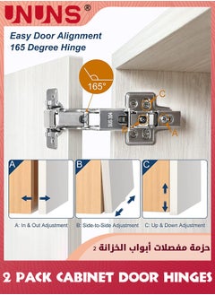 UNUNS Cabinet Door Hinges,2 Pack Full Overlay Kitchen Cabinet Hinge Corner,165 Degree Soft Close Cabinet Hinge,Stainless Steel Soft Close Hinges For Bathroom Cabinet Door,Concealed Closer Cabinet Door Hinge  - Image 2