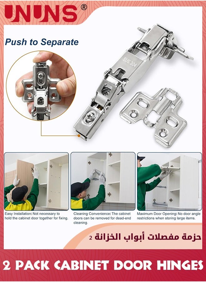 UNUNS - Cabinet Door Hinges,2 Pack Full Overlay Kitchen Cabinet Hinge Corner,165 Degree Soft Close Cabinet Hinge,Stainless Steel Soft Close Hinges For Bathroom Cabinet Door,Concealed Closer Cabinet Door Hinge - Image 1