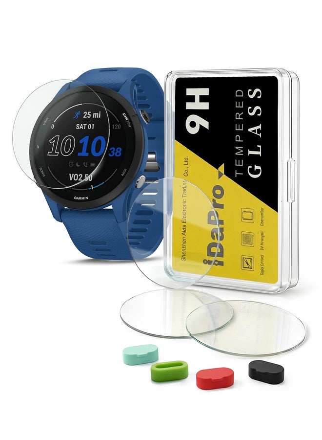 iDaPro 4+4Pack Screen Protector for Garmin Forerunner 255/255 Music 46mm smartwatch with Silicone Anti-dust Plugs,9H Tempered Glass Protection Kit in Reusable Storage Case,Anti-Scratch,Bubble-Free Installation - Image 1
