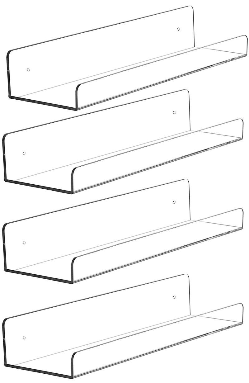 Cq acrylic 15 Invisible Acrylic Floating Wall Ledge Shelf Wall Mounted Nursery Kids BookshelfInvisible Spice Rack Clear Bathroom Shelves Set of 4