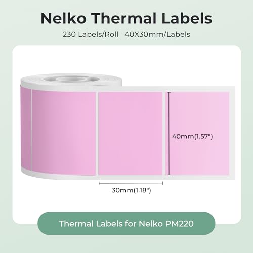 Nelko Thermal Labels for Nelko PM220 Label Maker, 1.57'' x 1.18'' (40x30mm) Thermal Sticker Label, Waterproof, Multi-Purpose Label Tape, 1 Roll of 230 Self-Adhesive Thermal Paper (Pink) - Image 2