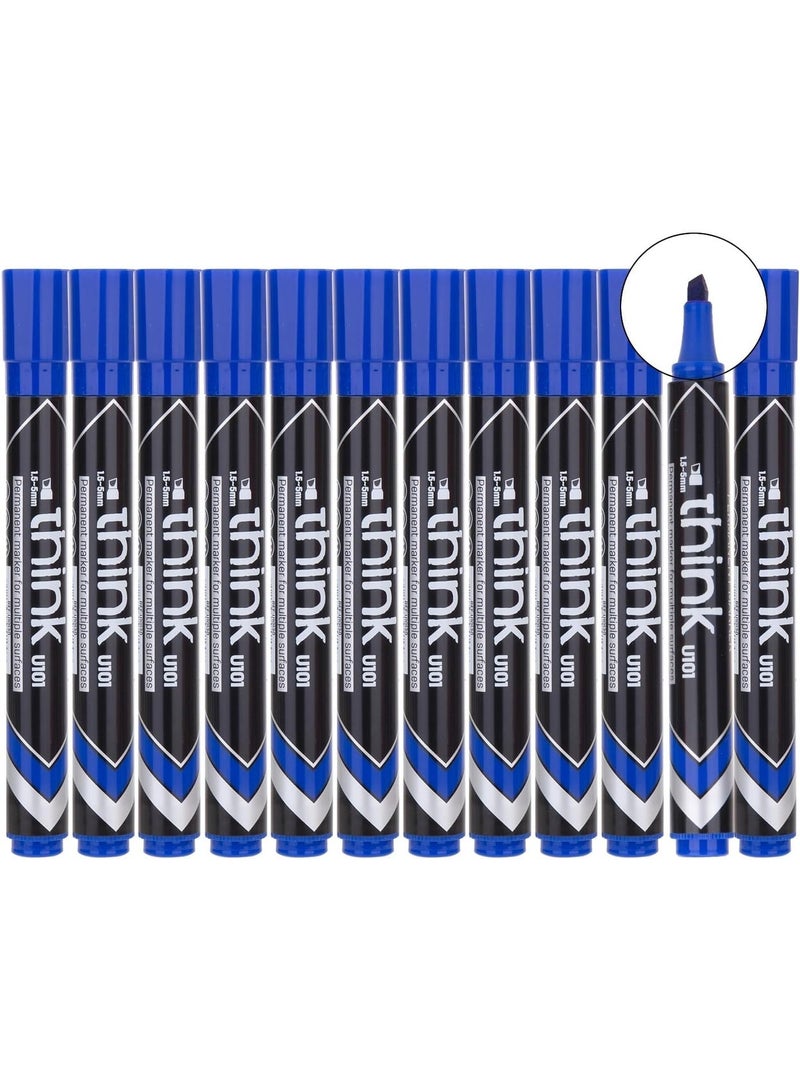 ديلي قلم تحديد دائم Deli EU10130 أزرق، علبة من 12 قلمًا، رأس كتابة طويل الأمد - Image 3