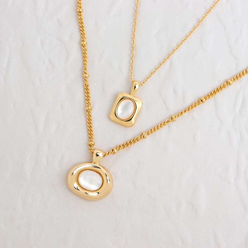 Jean Beau Gold Mother of Pearl Pendant Necklaces for Women, Chunky White Gemstone Dangle Necklace Wedding Prom Fashion Jewelry Gift - Image 5