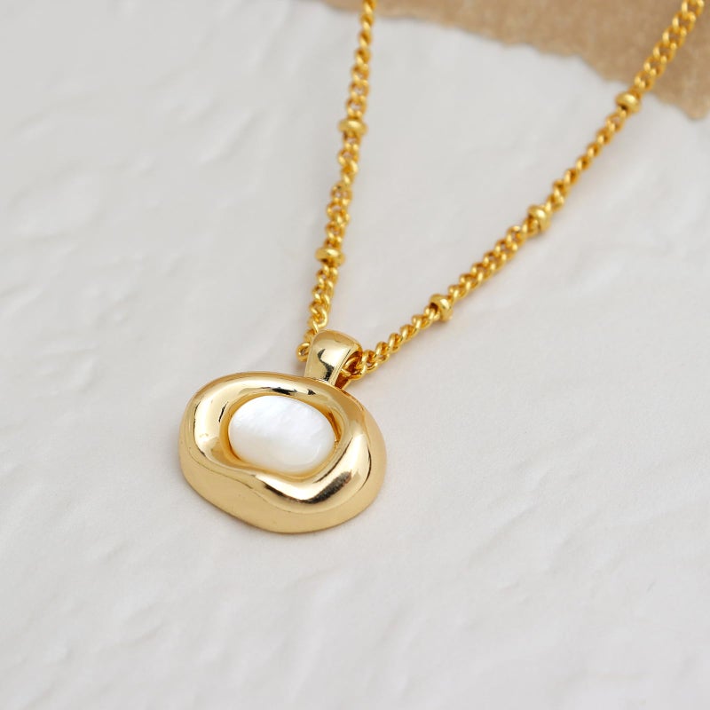 Jean Beau Gold Mother of Pearl Pendant Necklaces for Women, Chunky White Gemstone Dangle Necklace Wedding Prom Fashion Jewelry Gift - Image 4