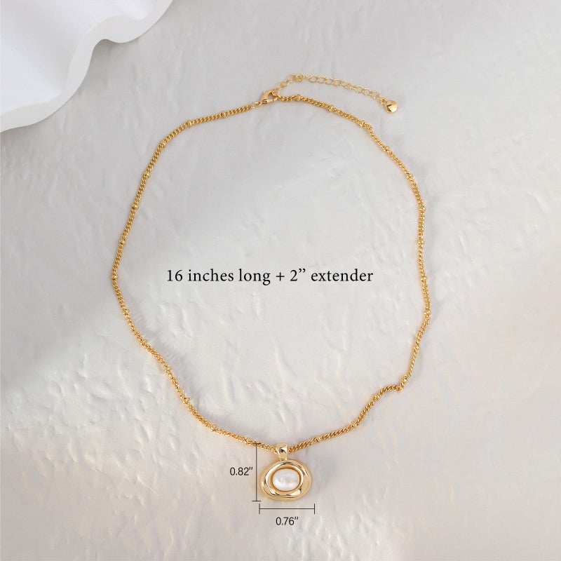 Jean Beau Gold Mother of Pearl Pendant Necklaces for Women, Chunky White Gemstone Dangle Necklace Wedding Prom Fashion Jewelry Gift - Image 3