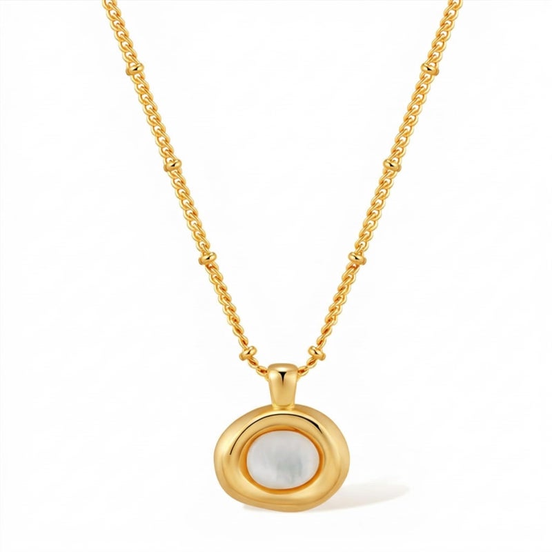 Jean Beau Gold Mother of Pearl Pendant Necklaces for Women, Chunky White Gemstone Dangle Necklace Wedding Prom Fashion Jewelry Gift - Image 1