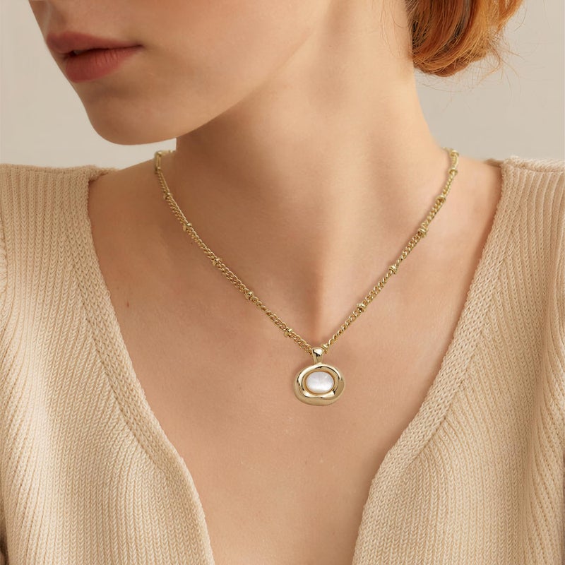 Jean Beau Gold Mother of Pearl Pendant Necklaces for Women, Chunky White Gemstone Dangle Necklace Wedding Prom Fashion Jewelry Gift - Image 2