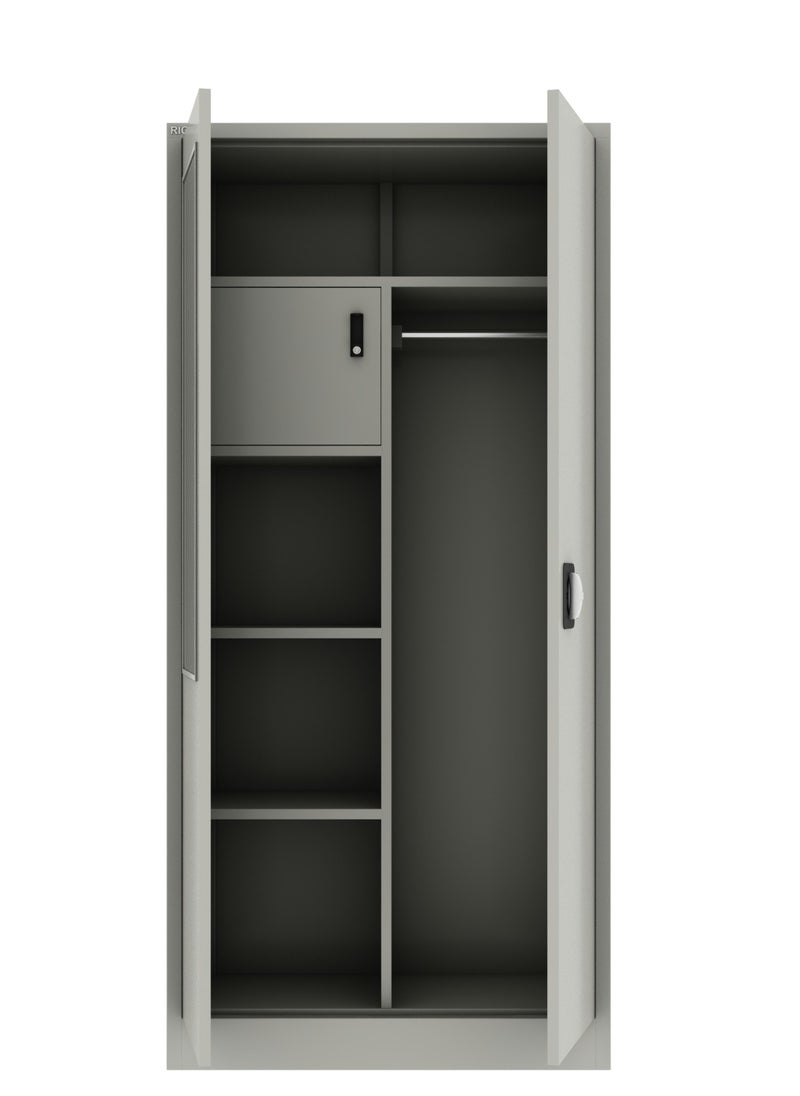 RIGID خزانة منزلية فولاذية مع مرآة باب أمامي، رمادي 180x90x45 سم  - Image 4