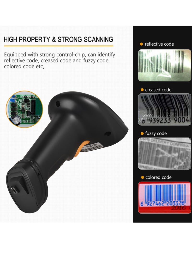 2-in-1 2.4G Wireless Barcode Scanner u0026 USB Wired Barcode Scanner Handheld 1D Bar Code Scanner Reader Storage up to 120,000 Bar Code with Rechargeable Battery Mini USB Receiver USB Cable for Computer Laptop - Image 5
