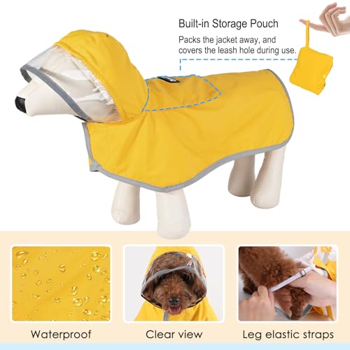 Lukovee Dog Raincoat, Adjustable Dog Rain Jacket with Clear Hooded Double Layer for Large Medium Small Dogs Puppies, Waterproof Rain Coat Poncho with Reflective Storage Pocket & Rim (Yellow, L) - Image 4