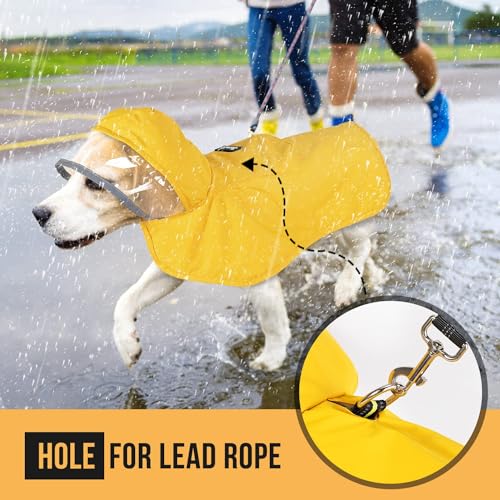 Lukovee Dog Raincoat, Adjustable Dog Rain Jacket with Clear Hooded Double Layer for Large Medium Small Dogs Puppies, Waterproof Rain Coat Poncho with Reflective Storage Pocket & Rim (Yellow, L) - Image 5