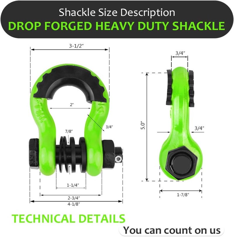 AMBULL Shackles 3/4" D Ring Shackle (2 Pack) 45,000lb Break Strength with 7/8" Pin, Anti Theft Security Screws, Isolator & Washer Kits for Use with Tow Strap Winch Truck Vehicle Recovery, Green - Image 5