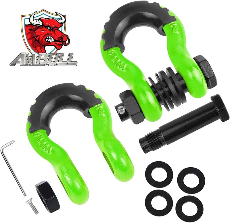 AMBULL Shackles 3/4" D Ring Shackle (2 Pack) 45,000lb Break Strength with 7/8" Pin, Anti Theft Security Screws, Isolator & Washer Kits for Use with Tow Strap Winch Truck Vehicle Recovery, Green - Image 2