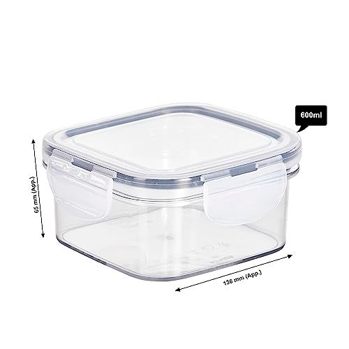 SCL Steelo Steelo Sofresh Plastic Kitchen Storage Square Container Set Kitchen Organiser Air Tight Container Set Fridge safe US FDA Approved PET Food Grade Heavy Duty Material BPA Free (Clear, 600 ml, Pack of 2) - Image 3