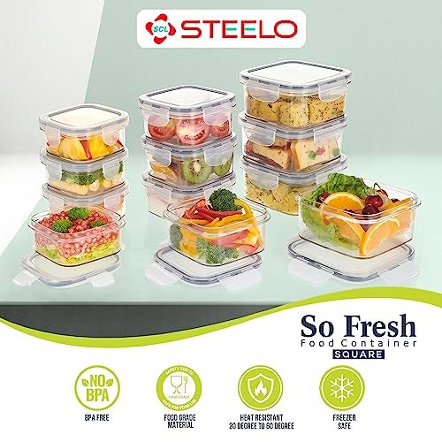 SCL Steelo Steelo Sofresh Plastic Kitchen Storage Square Container Set Kitchen Organiser Air Tight Container Set Fridge safe US FDA Approved PET Food Grade Heavy Duty Material BPA Free (Clear, 600 ml, Pack of 2) - Image 5