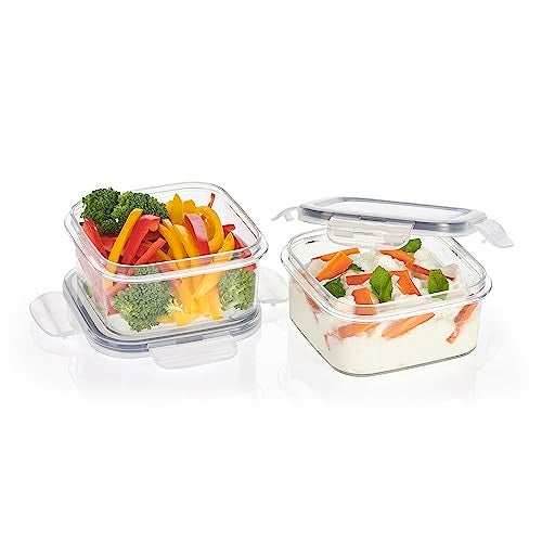 SCL Steelo Steelo Sofresh Plastic Kitchen Storage Square Container Set Kitchen Organiser Air Tight Container Set Fridge safe US FDA Approved PET Food Grade Heavy Duty Material BPA Free (Clear, 600 ml, Pack of 2) - Image 1