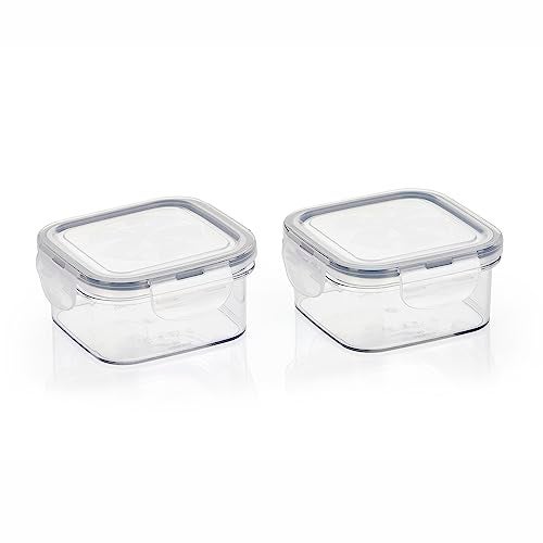 SCL Steelo Steelo Sofresh Plastic Kitchen Storage Square Container Set Kitchen Organiser Air Tight Container Set Fridge safe US FDA Approved PET Food Grade Heavy Duty Material BPA Free (Clear, 600 ml, Pack of 2) - Image 2