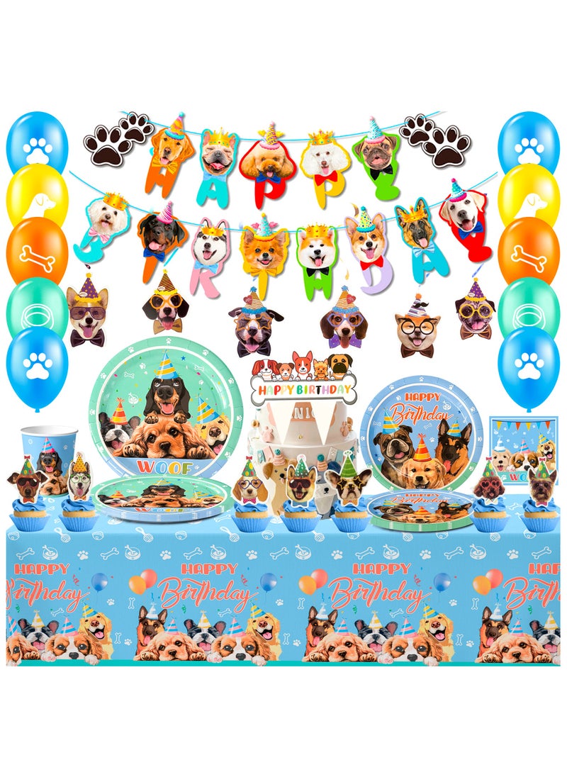 Puppy Dogs Birthday Party Supplies for 16 Guests, Pets Theme Birthday Party Decoration Tableware Set Dog Disposable Party Plates