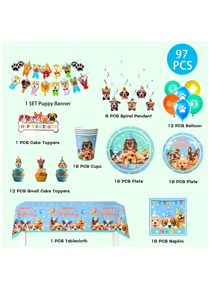Puppy Dogs Birthday Party Supplies for 16 Guests, Pets Theme Birthday Party Decoration Tableware Set Dog Disposable Party Plates
