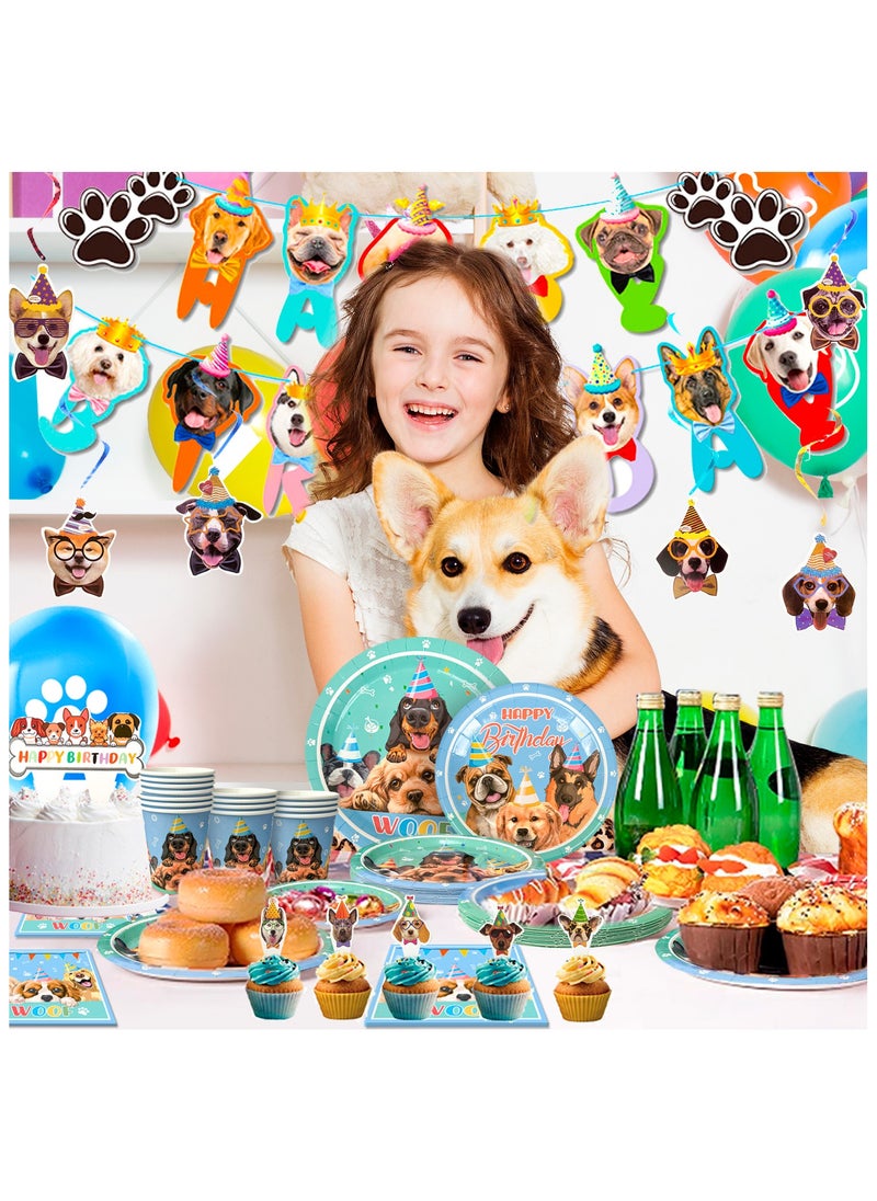 Puppy Dogs Birthday Party Supplies for 16 Guests, Pets Theme Birthday Party Decoration Tableware Set Dog Disposable Party Plates