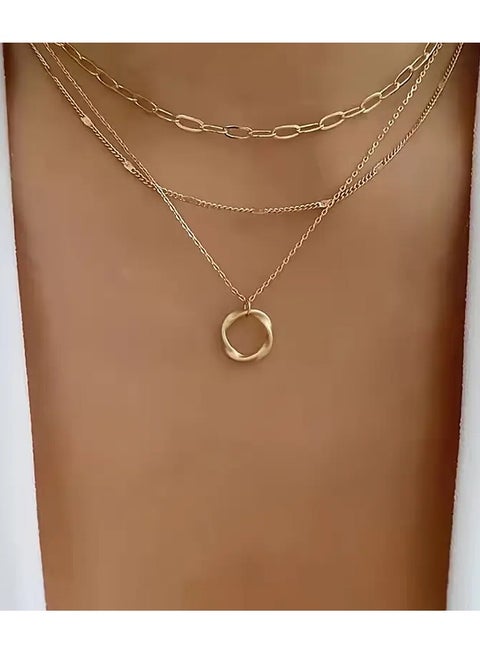 قلادة قلادة من سبائك الزنك متعددة الطبقات من طراز بوهو قلادة نسائية ، عصرية بسيطة غير منتظمة سحر دائرة ، غير مطلي ، متعدد الاستخدامات للارتداء اليومي ومناسبات الهدايا-مجموعة من 1