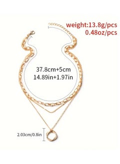 Home Clearance Sale Boho Vintage Style Multi-Layer Zinc Alloy Pendant Necklace for Women, Fashionable Simple Irregular Circle Charm, Unplated, Versatile for Daily Wear and Gift-Giving Occasions - Set of 1  - Image 2