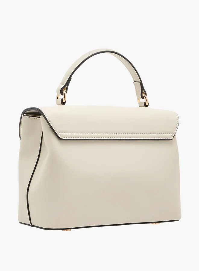 Paprika Women's Solid Satchel Bag with Grab Handle and Button Closure