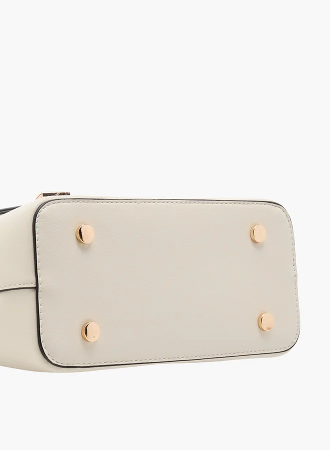 Paprika Women's Solid Satchel Bag with Grab Handle and Button Closure