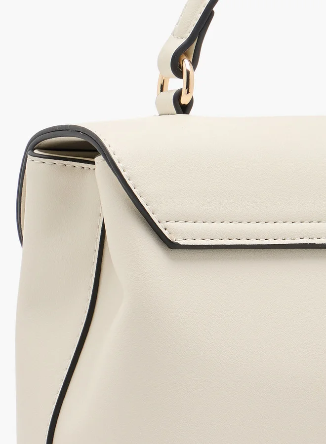 Paprika Women's Solid Satchel Bag with Grab Handle and Button Closure