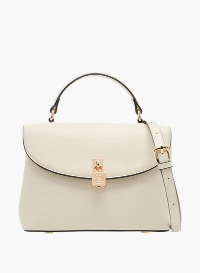Paprika Women's Solid Satchel Bag with Grab Handle and Button Closure