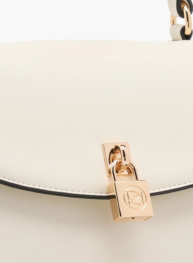 Paprika Women's Solid Satchel Bag with Grab Handle and Button Closure