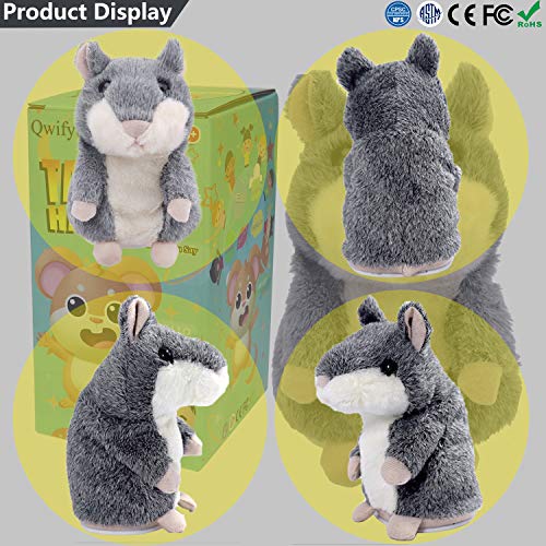 Qwifyu Talking Hamster, Interactive Stuffed Plush Animal Talking Toy Cute Sound Effects with Repeats Your Said Voice, Best Buddy for Kids Gift Age 3+ (Gray) - Image 3