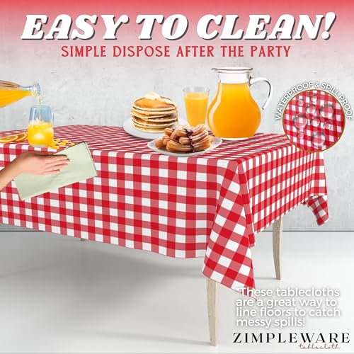 ZIMPLEWARE Premium Red Gingham Checkered Plastic Table Cloth Disposable (12 Pk) Plastic Tablecloths for Rectangle Tables (54in x 108in) Party Table Cloths Disposable for 6ft to 8ft Rectangle Tables - Image 5
