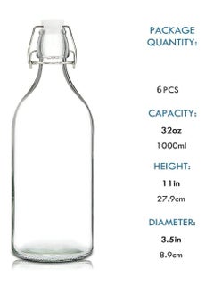 FUFU 6Pack 32oz Flip Top Glass Bottle 1 Liter Swing Top Bottles with Airtight Seal Flip Caps for Kombucha, Beverages, Oil, Vinegar, juice, Water, Soda, Kefir  - Image 2