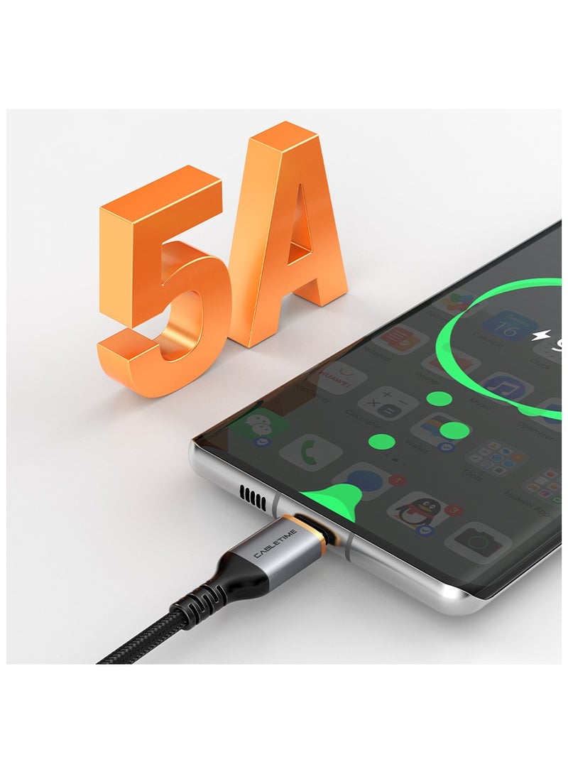 CABLETIME 5A Fast Charging USB A To USB C Cable,(2 Meters) Nylon Braided, 480Mbps fast trasmission rate, 12V/5A, Wide Compatability, USB-IF Certification, 2-Years Warranty - Image 3