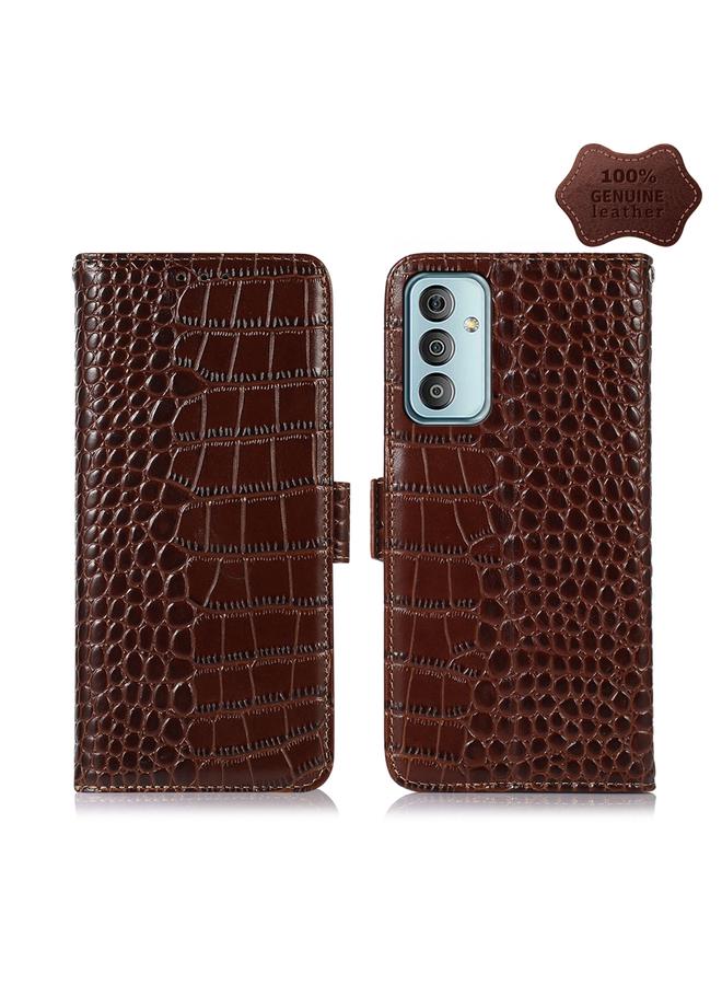 اس-توب جراب لهاتف Samsung Galaxy F23 5G / M23 جراب هاتف من جلد التمساح ذو الطبقة العلوية من جلد البقر - Image 1